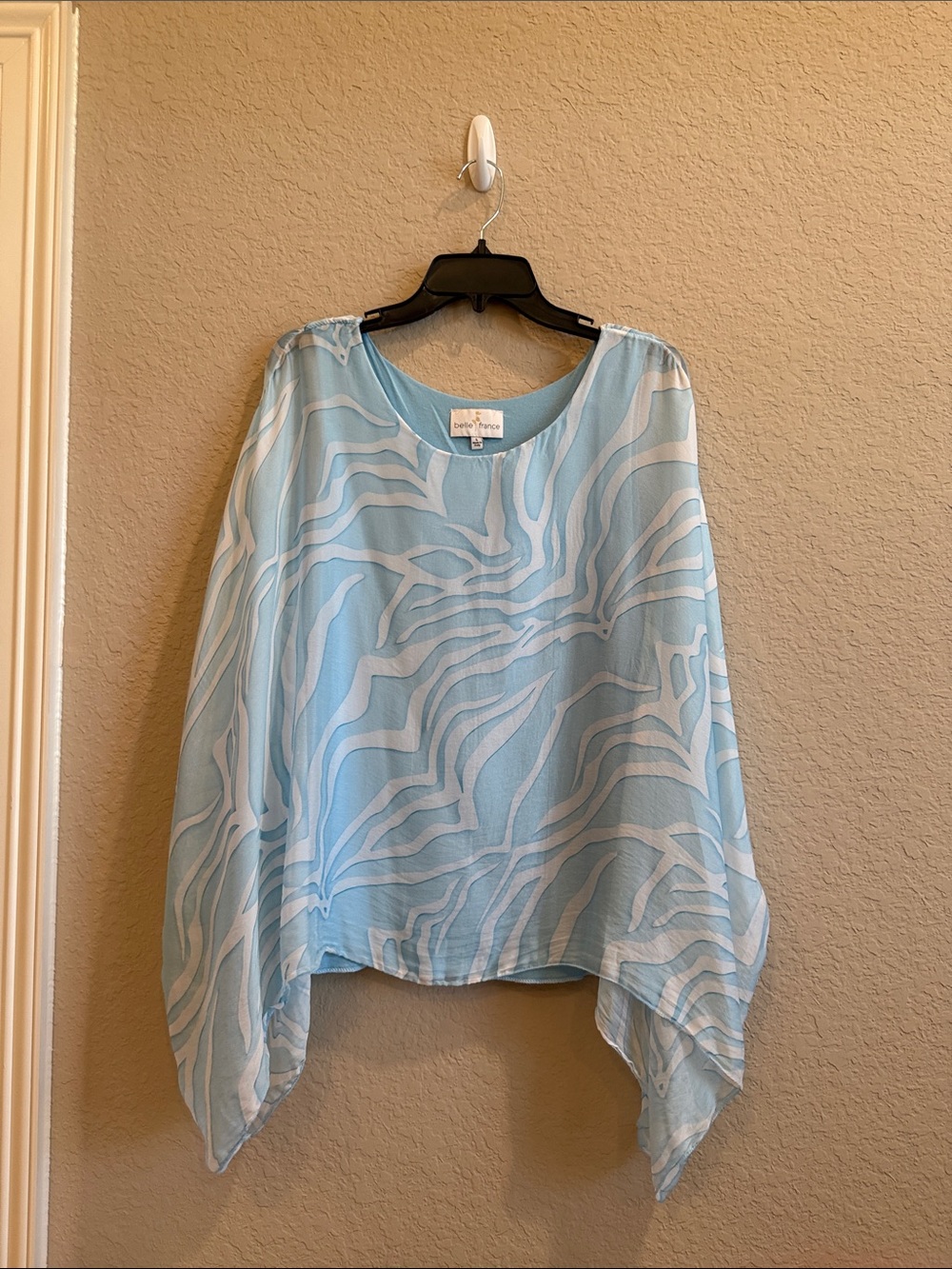 Daniel Rainn Light Blue & White Wave-Print Sheer Tunic